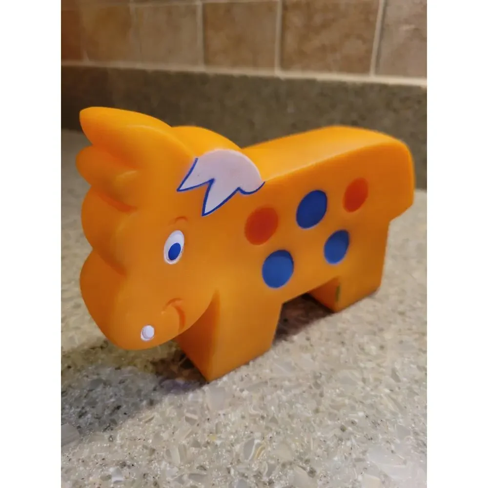Vintage 1970s Cow Squeaky Toy Orange with Red Blue Polka Dots 5.25x3.75 Sanitoy